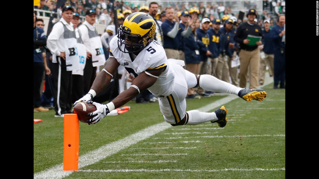 Michigan&#39;s Jabrill Peppers dives for a touchdown at Michigan State on Saturday, October 29. Peppers &lt;a href=&quot;http://www.freep.com/story/sports/college/university-michigan/wolverines/2016/10/30/michigan-jabrill-peppers/93006116/&quot; target=&quot;_blank&quot;&gt;played at least 10 different positions&lt;/a&gt; during the rivalry game, which Michigan won 32-23.