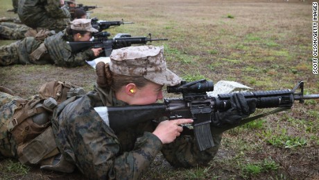 PARRIS ISLAND, SC - FEBRUARY 25:  Female Marine recruits fire on the rifle range during boot camp February 25, 2013 at MCRD Parris Island, South Carolina. All female enlisted Marines and male Marines who were living east of the Mississippi River when they were recruited attend boot camp at Parris Island. About six percent of enlisted Marines are female.  (Photo by Scott Olson/Getty Images)