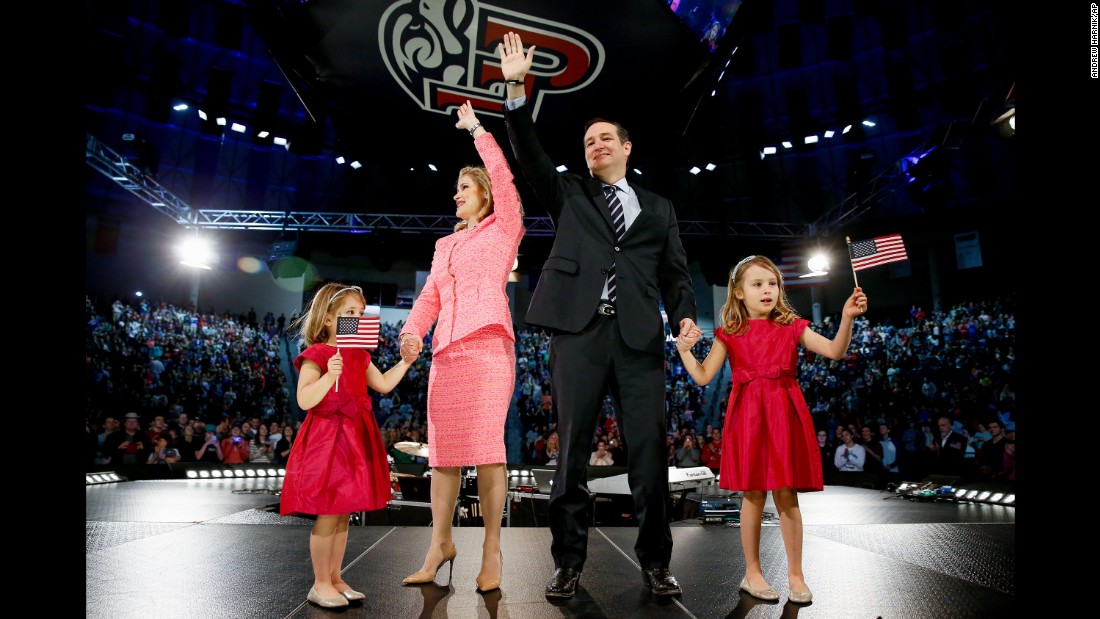 U.S. Sen. Ted Cruz, a conservative firebrand from Texas, stands on stage with his family March 25, 2015, after becoming &lt;a href=&quot;http://www.cnn.com/2015/03/23/politics/ted-cruz-2016-announcement/&quot; target=&quot;_blank&quot;&gt;the first Republican to announce a presidential run.&lt;/a&gt; Cruz, who made headlines with his staunch opposition to Obamacare and his willingness to shut down the federal government, presented a direct challenge to the expected bids of establishment Republicans such as Jeb Bush -- candidates Cruz coyly referred to as the &quot;mushy middle.&quot;