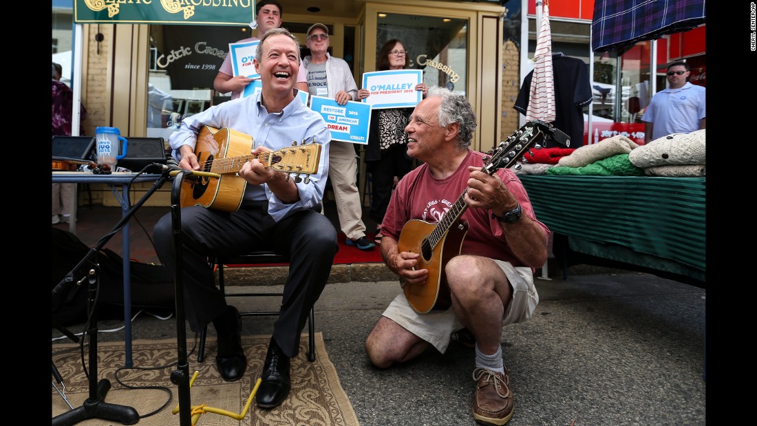 Democratic candidate Martin O&#39;Malley, left, plays with a borrowed guitar during a meet-and-greet in Portsmouth, New Hampshire, on June 13, 2015. A couple weeks earlier, the former Maryland governor &lt;a href=&quot;http://www.cnn.com/2015/05/30/politics/martin-omalley-2016-presidential-announcement/&quot; target=&quot;_blank&quot;&gt;launched his campaign&lt;/a&gt; with an appeal to the party&#39;s progressive base, hoping to upend the conventional wisdom that Clinton was destined to clinch the Democratic nomination.