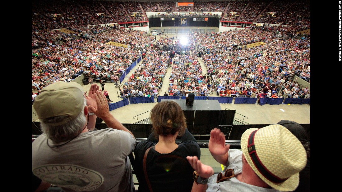 People in Madison, Wisconsin, cheer at a campaign rally for U.S. Sen. Bernie Sanders on July 1, 2015. The Vermont independent, seeking the Democratic Party&#39;s presidential nomination, &lt;a href=&quot;http://www.cnn.com/2015/07/01/politics/bernie-sanders-crowds-wisconsin-2016/&quot; target=&quot;_blank&quot;&gt;drew nearly 10,000 supporters in Madison.&lt;/a&gt;