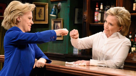 Clinton, right, appears on an episode of "Saturday Night Live" opposite Kate McKinnon, who has been playing Clinton during the campaign, on October 3, 2015.