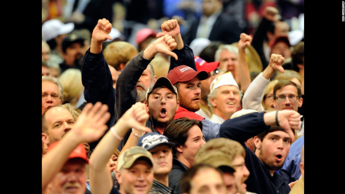 Trump supporters boo the media after a heckler was removed from a campaign stop in Birmingham, Alabama, on November 21, 2015. Trump &lt;a href=&quot;http://money.cnn.com/2016/08/14/media/donald-trump-media-bias-first-amendment/&quot; target=&quot;_blank&quot;&gt;has been critical of the press&lt;/a&gt; throughout the campaign, saying it is biased against him, and he has denied press credentials to several prominent news outlets, including The Washington Post, Politico and The Daily Beast.