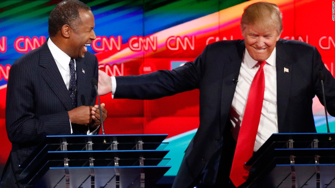 Trump shares a laugh with fellow candidate Ben Carson during &lt;a href=&quot;http://www.cnn.com/2015/12/15/politics/gallery/gop-debates-las-vegas/index.html&quot; target=&quot;_blank&quot;&gt;the Las Vegas debate.&lt;/a&gt;