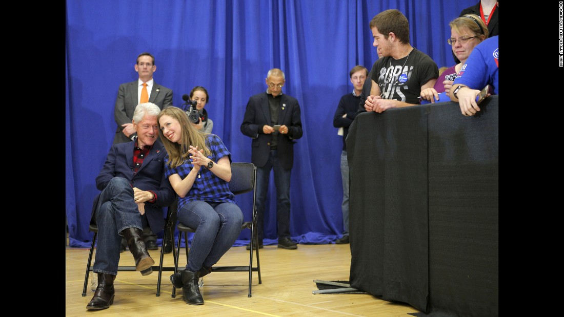 Former U.S. President Bill Clinton and his daughter, Chelsea, listen to Hillary Clinton speak in Cedar Rapids, Iowa, on January 30, 2016. Clinton &lt;a href=&quot;http://www.cnn.com/2016/02/01/politics/iowa-caucuses-2016-highlights/&quot; target=&quot;_blank&quot;&gt;went on to win the Iowa caucuses&lt;/a&gt; by a razor-thin margin, edging Sanders by a few percentage points. Cruz won on the GOP side.