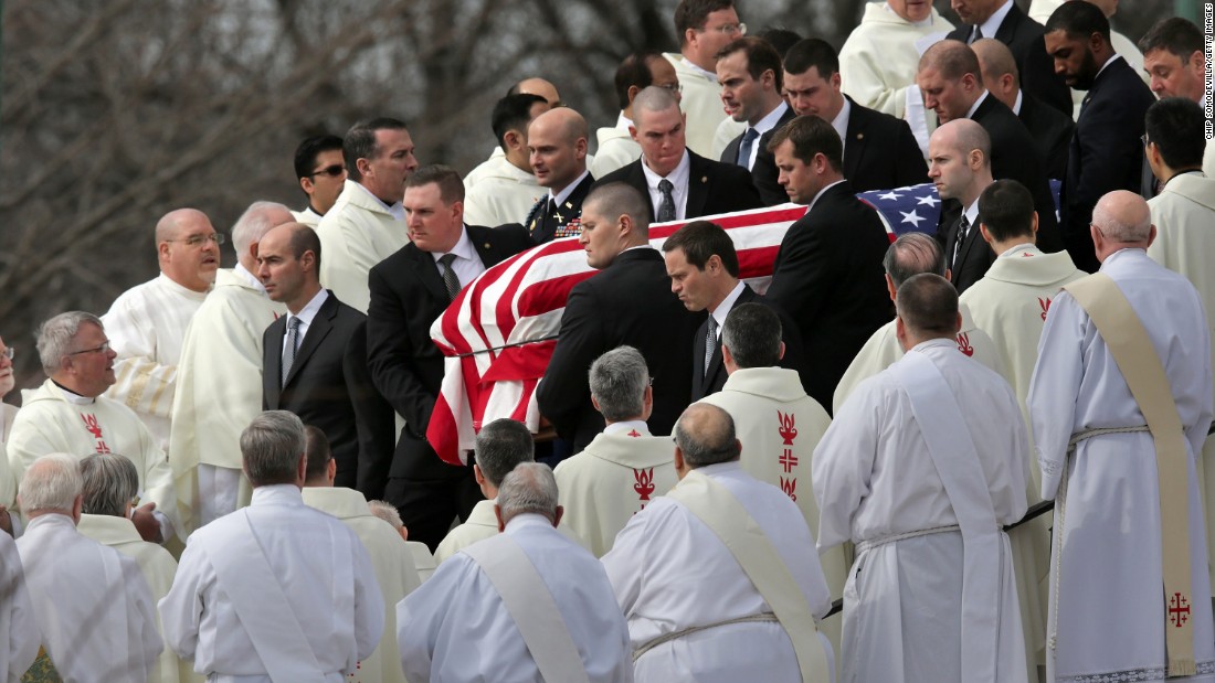 Pallbearers carry the flag-covered casket of Supreme Court Justice Antonin Scalia during his funeral in Washington on February 20, 2016. The vacancy left by Scalia&#39;s death -- and when and how to fill it -- &lt;a href=&quot;http://www.cnn.com/2015/09/11/politics/supreme-court-2016-election/&quot; target=&quot;_blank&quot;&gt;added another hot-button topic&lt;/a&gt; to the presidential campaign.