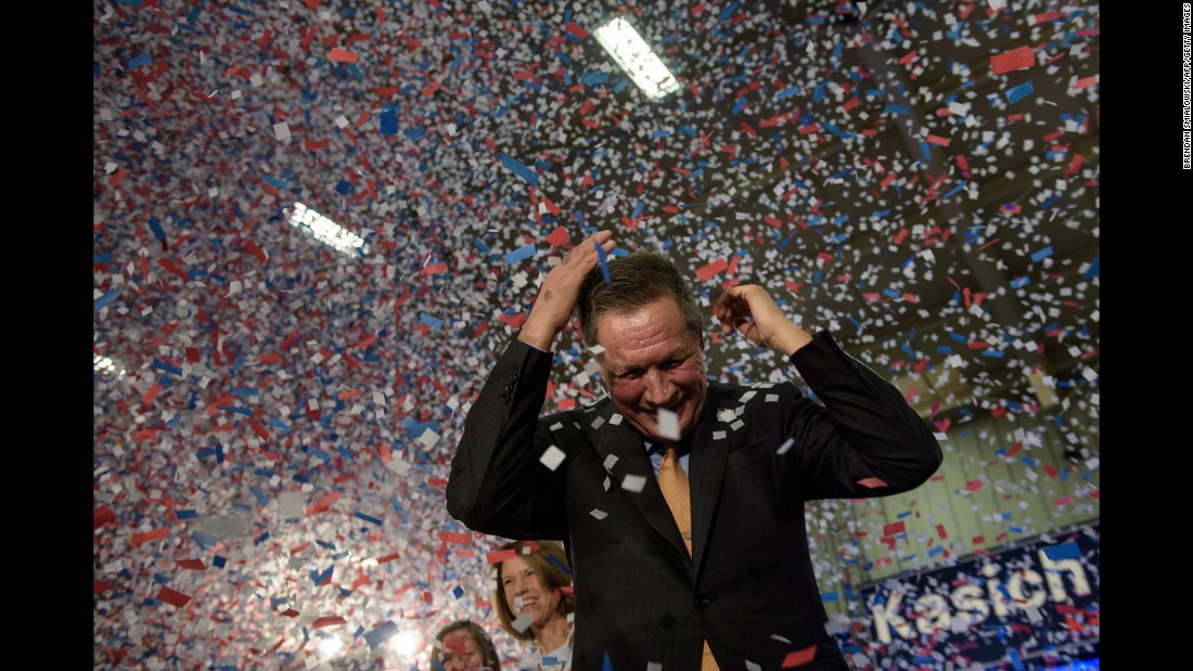 Kasich celebrates his Ohio primary victory on March 15, 2016. It was the only win of his campaign.