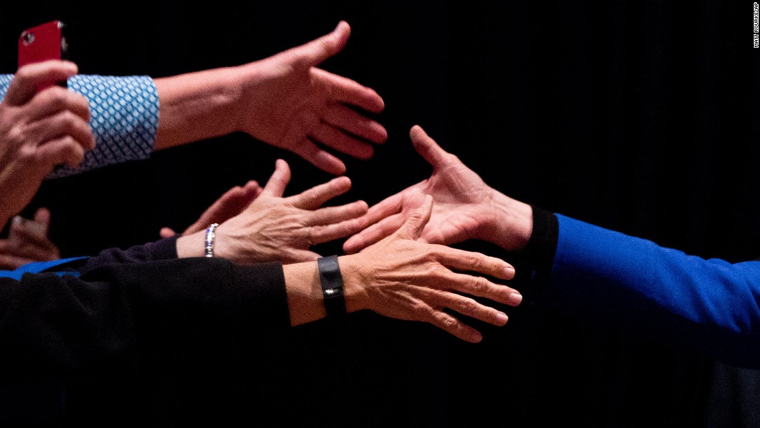 Clinton shakes hands during a campaign event in Wilmington, Delaware, on April 25, 2016.