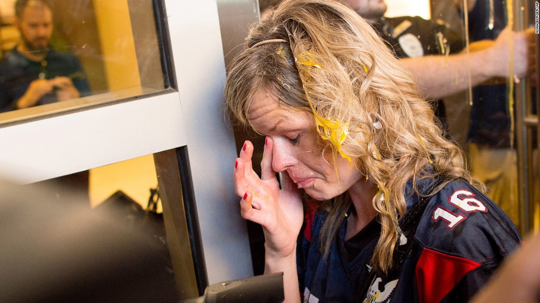 A Trump supporter wipes egg off her face after &lt;a href=&quot;http://www.cnn.com/2016/06/09/politics/donald-trump-protests-eggs/index.html&quot; target=&quot;_blank&quot;&gt;clashes broke out between Trump supporters and Trump protesters&lt;/a&gt; in San Jose, California, on June 2, 2016. Trump was holding a rally at the nearby convention center.