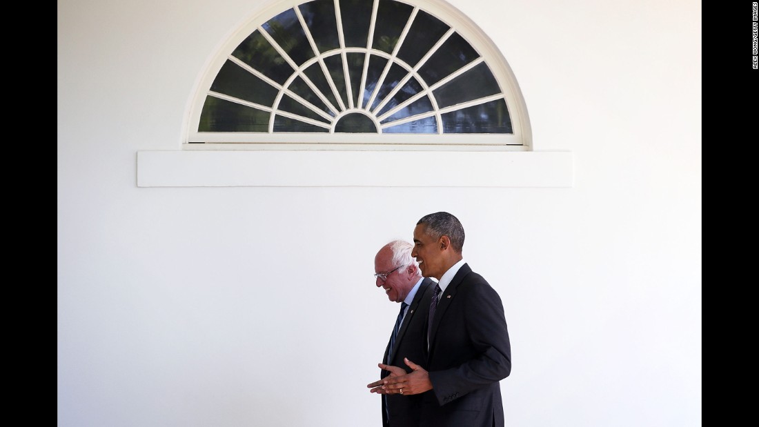 Sanders walks with U.S. President Barack Obama at the White House on June 9, 2016. The two met for more than an hour. When it was over, Sanders &lt;a href=&quot;http://www.cnn.com/2016/06/09/politics/bernie-sanders-washington/&quot; target=&quot;_blank&quot;&gt;vowed to work with Clinton.&lt;/a&gt; Obama also formally endorsed Clinton.