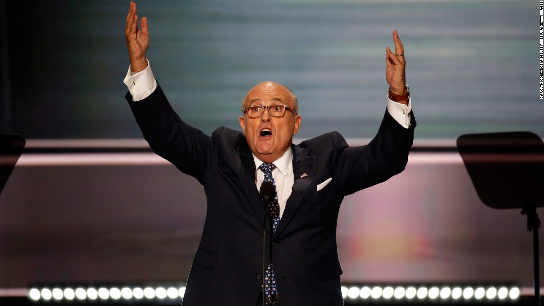 Former New York City Mayor Rudy Giuliani &lt;a href=&quot;http://www.cnn.com/2016/07/18/politics/rudy-giuliani-rnc-speech/&quot; target=&quot;_blank&quot;&gt;delivers a fiery speech&lt;/a&gt; on the opening night of the Republican National Convention on July 18, 2016. He unleashed a stinging barrage against Clinton&#39;s character, and he attacked the Democrat over Benghazi and immigration.