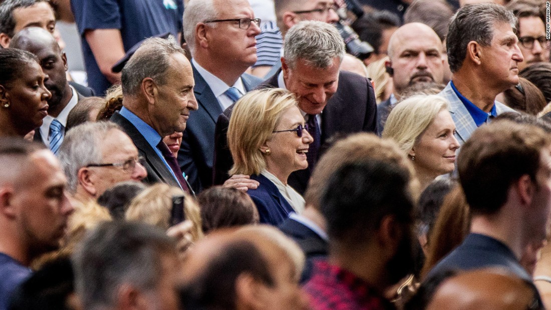 Clinton is accompanied by New York Mayor Bill de Blasio during a ceremony at the city&#39;s 9/11 memorial on September 11, 2016. Clinton, who was &lt;a href=&quot;http://www.cnn.com/2016/09/11/politics/hillary-clinton-health/&quot; target=&quot;_blank&quot;&gt;diagnosed with pneumonia&lt;/a&gt; two days prior, left early after feeling ill. &lt;a href=&quot;http://www.cnn.com/video/data/2.0/video/politics/2016/09/12/clintons-pneumonia-jolts-race-pkg-zeleny-newday.cnn.html&quot; target=&quot;_blank&quot;&gt;Video appeared to show her stumbling&lt;/a&gt; as she left the event.