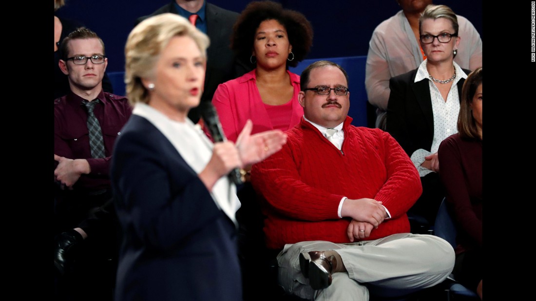 Undecided voter Ken Bone, in the red sweater, listens to Clinton during the second debate. Bone &lt;a href=&quot;http://www.cnn.com/2016/10/10/politics/ken-bone-reveals-new-details-from-debate/index.html&quot; target=&quot;_blank&quot;&gt;became a viral sensation&lt;/a&gt; after asking his question about the two candidates&#39; energy policies.