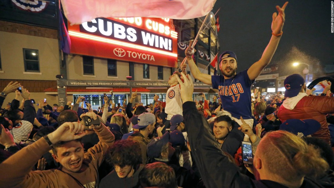 Cubs fans celebrate in Chicago. The team&#39;s long history of futility had many sports fans pulling for them. Even U.S. President Barack Obama, a fan of the rival Chicago White Sox, tweeted his congratulations.