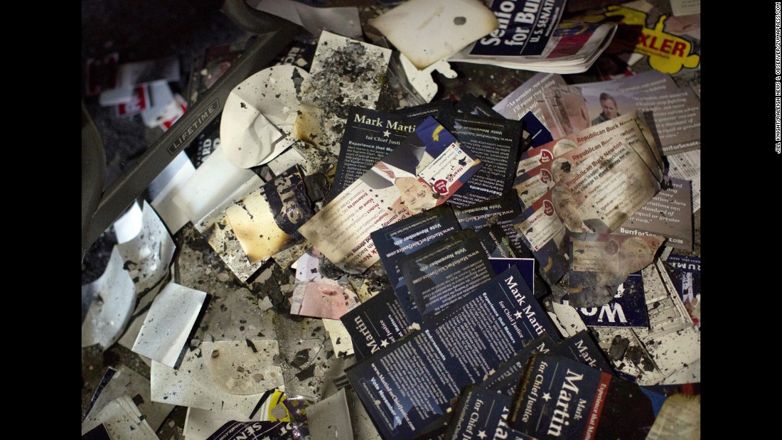 A GOP office in Hillsborough, North Carolina, &lt;a href=&quot;http://www.cnn.com/2016/10/16/politics/north-carolina-gop-office-vandalized/&quot; target=&quot;_blank&quot;&gt;was firebombed&lt;/a&gt; in mid-October, with a swastika and the words &quot;Nazi Republicans leave town or else&quot; spray-painted on an adjacent building, according to local officials. Gov. Pat McCrory called the fire an &quot;assault on our democracy.&quot;