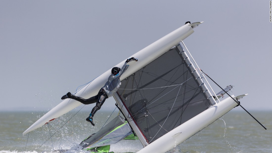 A sudden shift of wind sees a rise from 16 to 35 knots in seconds at the Formula 16 Worlds at Knokke-Heist, Belgium. Jasper Van Staveren was on hand to snap one surprised competitor.