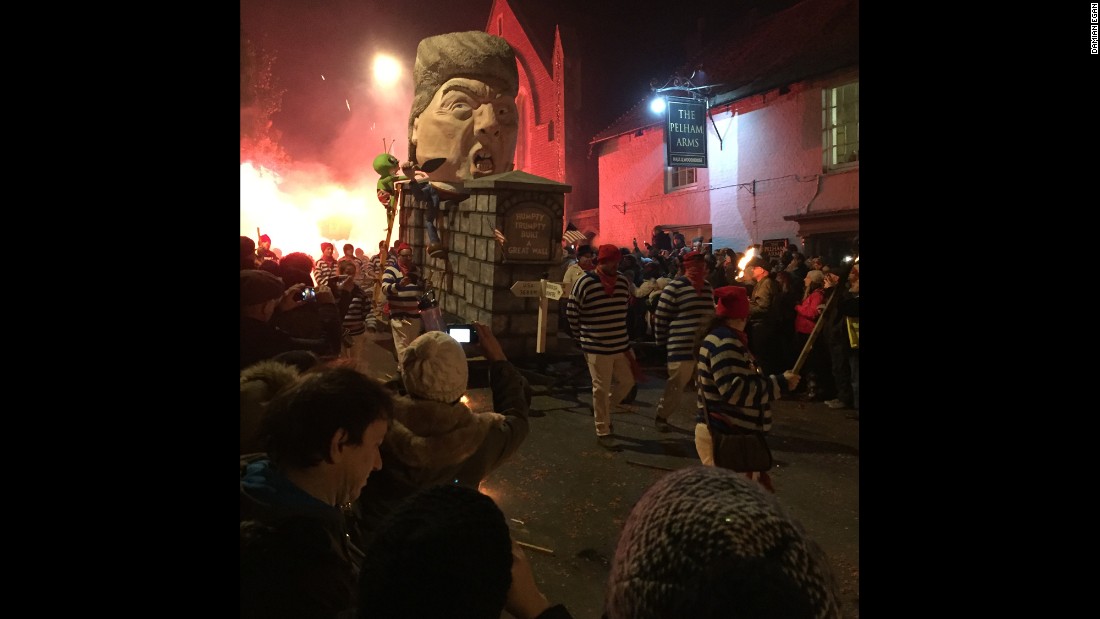This effigy portrays the Republican presidential nominee as &quot;Humpy Trumpty&quot; sitting on his wall. Trump&#39;s proposal for a wall between Mexico and the United States has been a centerpiece of his campaign.