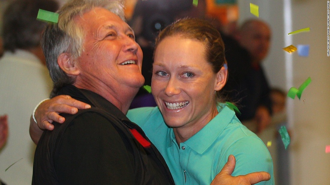 The rigorous demands of the Tour mean that players spend long periods away from their homes and families. Here, Sam Stosur embraces her father in Brisbane airport, Australia, after winning the US Open in 2011.
