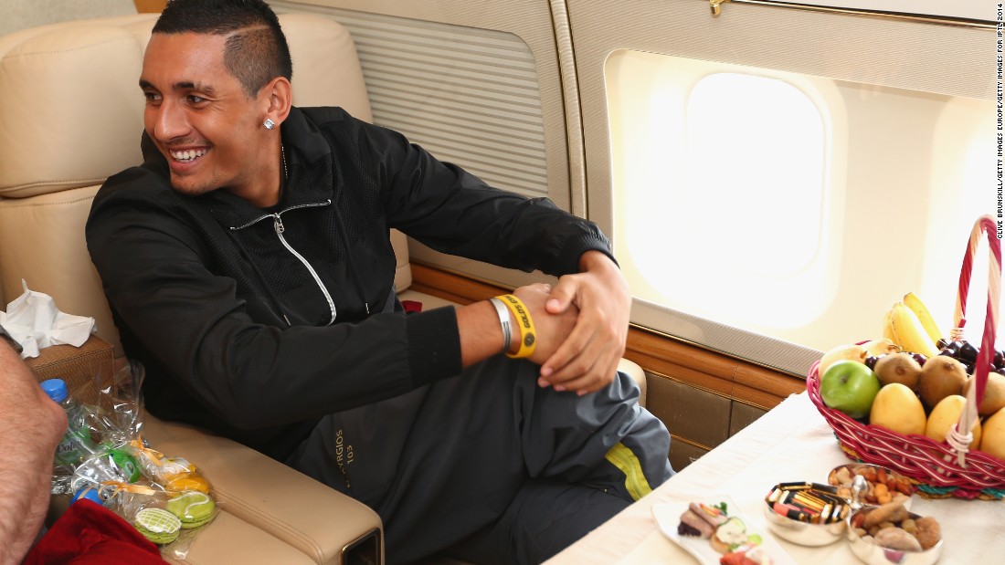 But it&#39;s not always economy class and long delays; players are also treated to private jets and five-star service. Here, Nick Kyrgios, a member of the Singapore Slammers, travels to Singapore prior to an International Premier Tennis League match in 2014.
