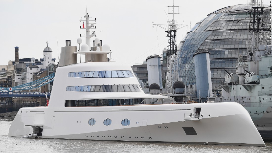 Motor Yacht A, which was completed in 2008, cost Melnichenko a reported $300 million.  It is pictured moored on London&#39;s River Thames in September 2016.