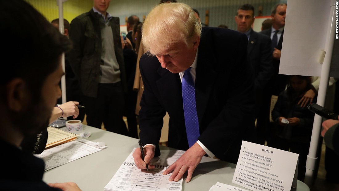 Republican presidential nominee Donald Trump casts his vote in New York on Election Day.
