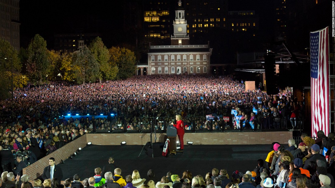 Clinton&#39;s rally in Philadelphia included appearances from President Barack Obama and first lady Michelle Obama.