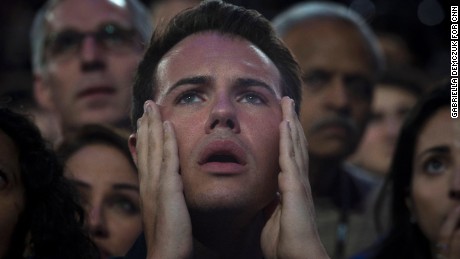 Clinton supporters watch incoming electoral projections