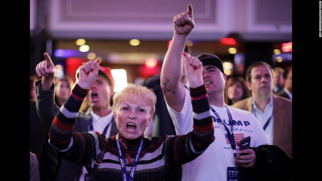 Trump supporters cheer during his election night event in New York.