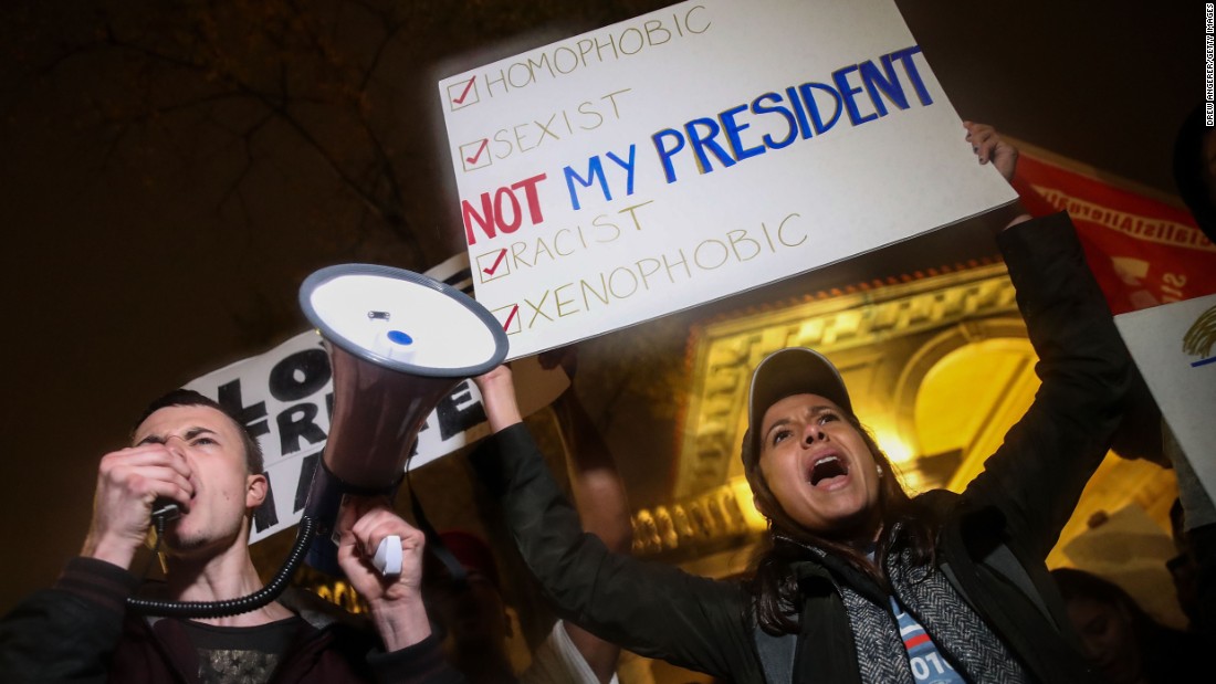 Protesters rally against Trump in New York&#39;s Union Square on November 9.