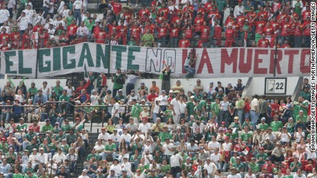 Mexico fans with a banner reading &quot;the giant is not dead&quot; during a 2005 World Cup qualifier. 