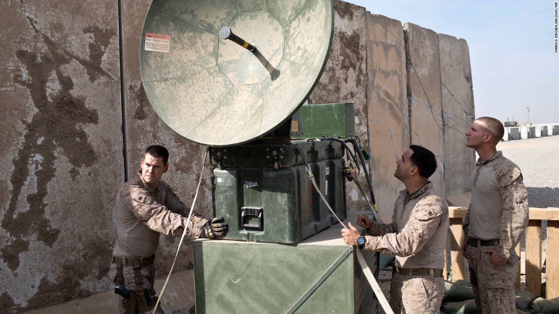 US Marines install equipment at a coalition base in Qayyara on November 9.