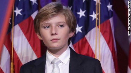 NEW YORK, NY - NOVEMBER 09: Barron Trump and his mother Melania Trump stand on stage after Republican president-elect Donald Trump delivered his acceptance speech at the New York Hilton Midtown in the early morning hours of November 9, 2016 in New York City. Donald Trump defeated Democratic presidential nominee Hillary Clinton to become the 45th president of the United States. (Photo by Chip Somodevilla/Getty Images)