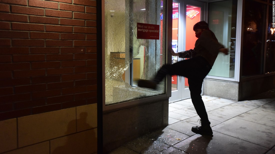 A protester kicks the window of a Bank of America branch in Portland, Oregon, on November 10. What started out as a peaceful march with more than 4,000 people &lt;a href=&quot;http://www.cnn.com/2016/11/11/us/oregon-protest-riot/index.html&quot; target=&quot;_blank&quot;&gt;quickly turned violent.&lt;/a&gt; Portland police publicly declared a &quot;riot&quot; because of &quot;extensive criminal and dangerous behavior,&quot; according to posts on the department&#39;s Twitter page.