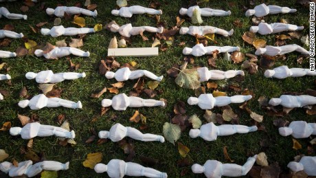 Some of the shrouded figures laid out on College Green in Bristol.