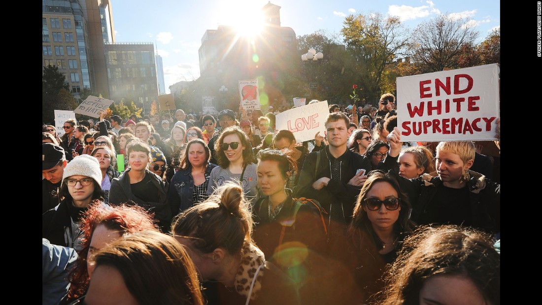 Hundreds of Trump protesters hold a demonstration in New York&#39;s Washington Square Park on November 11.