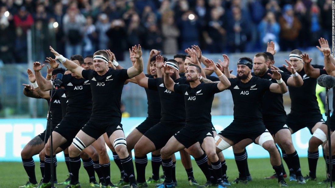 The New Zealand All Blacks perform the haka before inflicting a heavy defeat on Italy in Rome. 