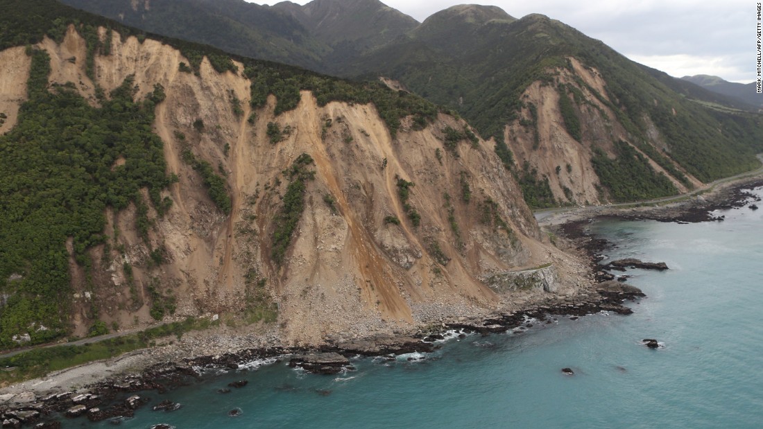 The extent of damage to State Highway One is seen near Ohau on November 14. 