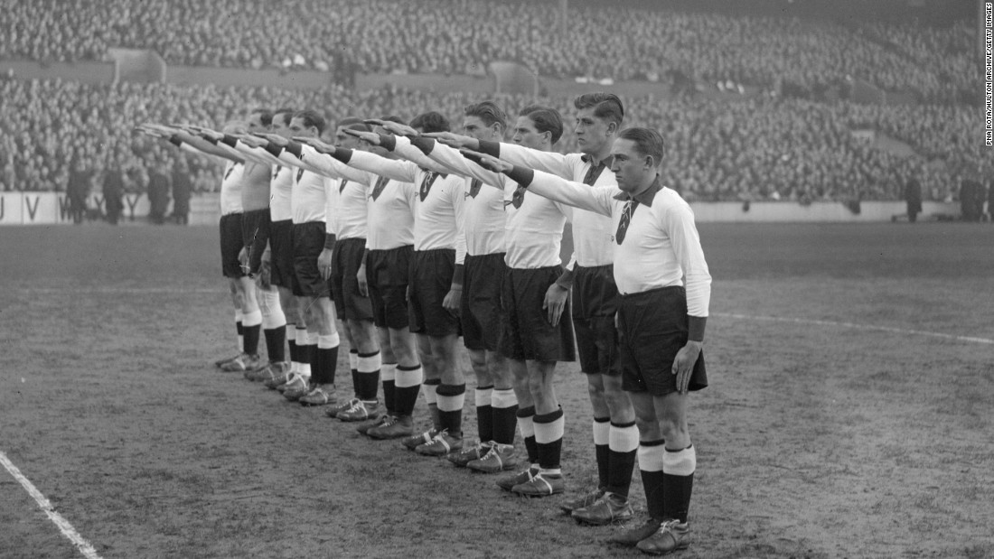 Social protest is also something undertaken by fans. Back on December 4, 1935, the German football team give the Nazi salute at White Hart Lane, the London home of Tottenham Hotspur. England fans protested outside the stadium before the match, according to sports sociologist Joseph Maguire. 