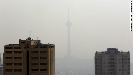 The Milad telecommunications tower behind smog in Tehran, November 16, 2016. 
