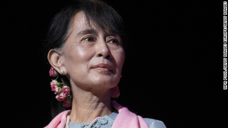LONDON, UNITED KINGDOM - JUNE 22:  Myanmar pro-democracy leader Aung San Suu Kyi speaks during a meeting with members of the Myanmar community at the Royal Festival Hall on June 22, 2012 in central London, England. Burmese opposition leader Aung San Suu Kyi is on a four-day visit to the UK during her first trip to Europe since 1988.  (Photo by Suzanne Plunkett - WPA Pool/Getty Images)