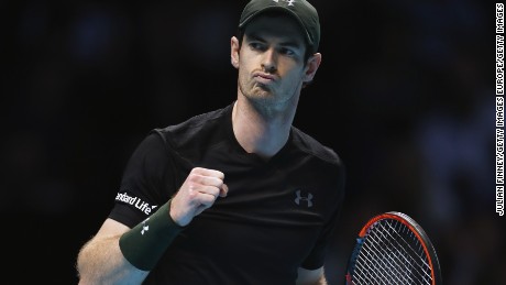 Andy Murray celebrates during Friday&#39;s win over Stan Wawrinka at London&#39;s O2 Arena.