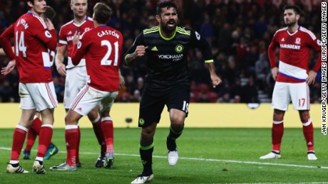 Diego Costa celebrates scoring Chelsea&#39;s winner against Middlesbrough.