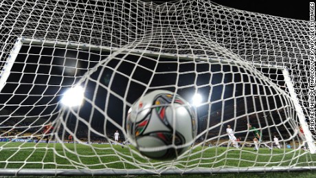 The ball shot by Spanish Cesc Fabregas hits the nets inside the goal during the FIFA Confederations Cup football match New Zealand vs Spain on June 14, 2009 at the Royal Bakofeng Stadium in Rustenburg.   AFP PHOTO / PIERRE-PHILIPPE MARCOU (Photo credit should read PIERRE-PHILIPPE MARCOU/AFP/Getty Images)