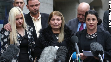 Victim Jack Taylor&#39;s mother Jeanette, center, and her daughters Jenny and Donna speak to reporters after the verdict.