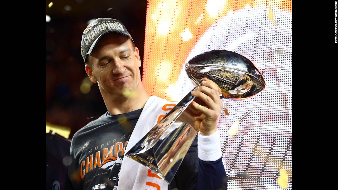 Peyton Manning holds the Vince Lombardi Trophy after the Denver Broncos &lt;a href=&quot;http://www.cnn.com/2016/02/07/us/gallery/super-bowl-50-photos/index.html&quot; target=&quot;_blank&quot;&gt;won Super Bowl 50&lt;/a&gt; on Sunday, February 7. Manning, &lt;a href=&quot;http://www.cnn.com/2016/02/08/us/gallery/peyton-manning/index.html&quot; target=&quot;_blank&quot;&gt;who retired after the season,&lt;/a&gt; is the first starting quarterback to win a Super Bowl with two different teams. He also won with the Indianapolis Colts in 2007.