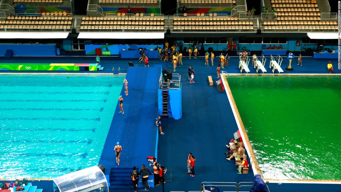 The Olympic diving pool turned green in Rio de Janeiro on Tuesday, August 9. Officials blamed &lt;a href=&quot;http://edition.cnn.com/2016/08/14/sport/olympics-green-pool/&quot; target=&quot;_blank&quot;&gt;the color change&lt;/a&gt; on a chemical imbalance in the water, but they said there were no health risks to the athletes.