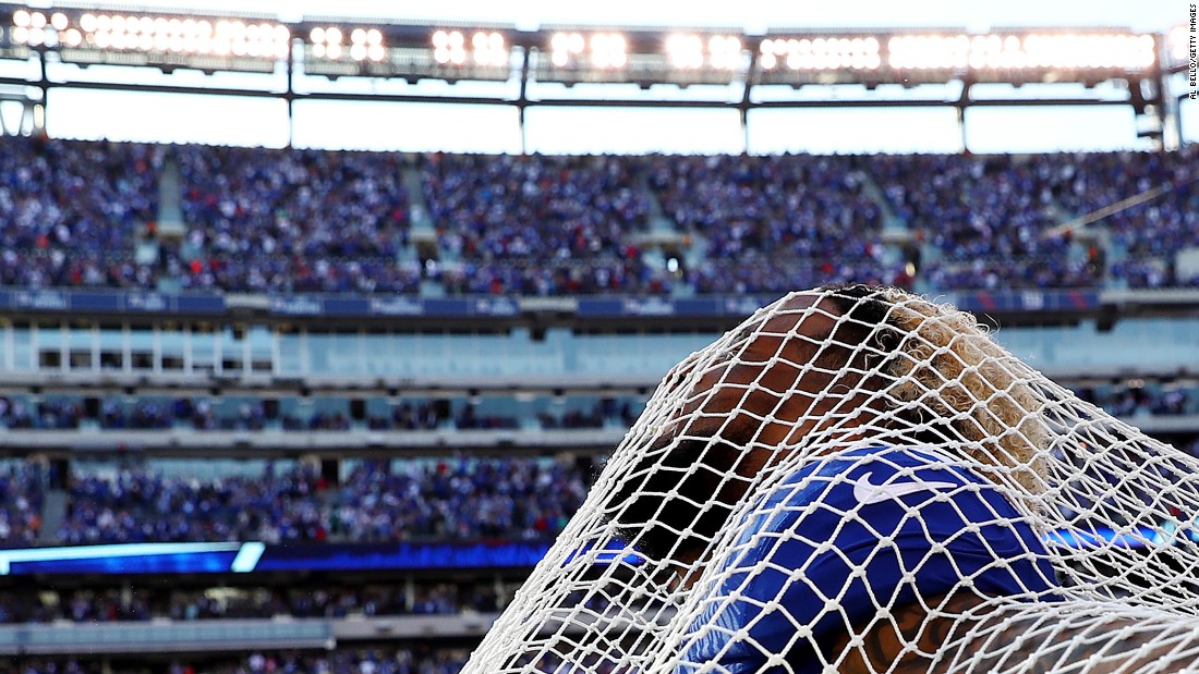 New York Giants wide receiver Odell Beckham sticks his head through a sideline kicking net after scoring the go-ahead touchdown against Baltimore on Sunday, October 16. Beckham and the net have had &lt;a href=&quot;http://nypost.com/2016/10/16/odell-beckham-takes-the-plunge-with-kicking-net/&quot; target=&quot;_blank&quot;&gt;an interesting relationship,&lt;/a&gt; to say the least. Beckham attacked the net in anger three weeks before this, and then a couple of games later he hugged the net to &quot;make up.&quot; This time around, he even got on one knee in a mock proposal.