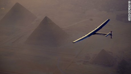 Solar Impulse pictured over Cairo, Egypt in July 2016.