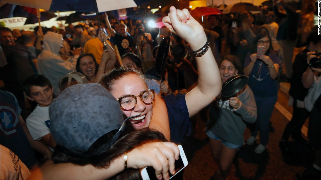 Cuban-Americans celebrate in Miami&#39;s Little Havana, the center of the Cuban exile community in the United States.