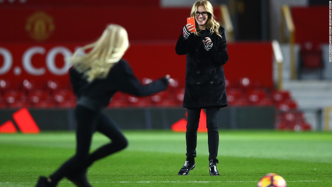 While United boss Jose Mourinho was sent from the touchline to the stands, Roberts did the opposite, taking to the field with her family after the game.
